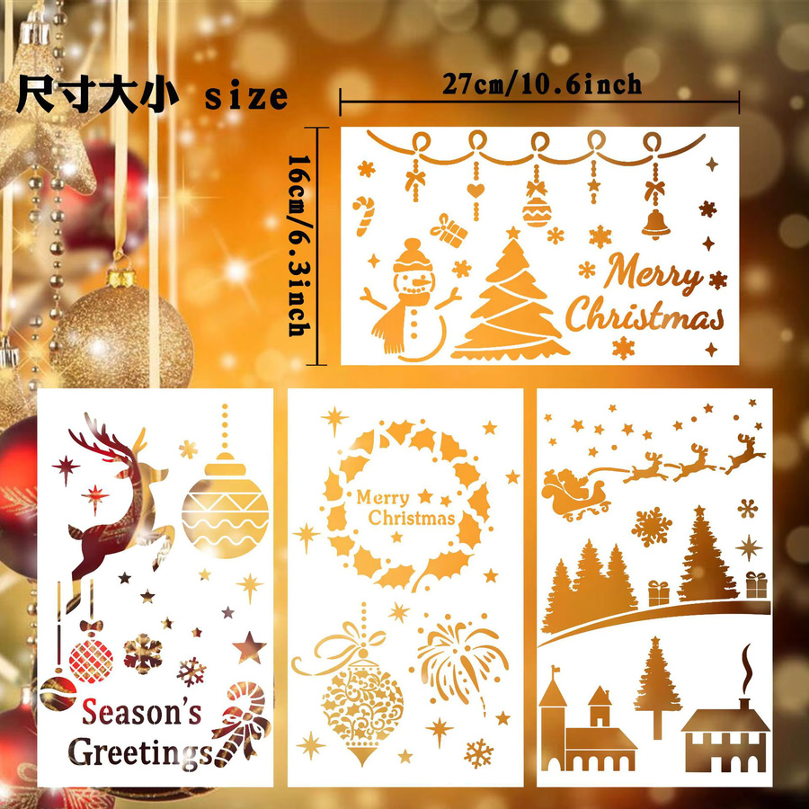 6 Stück wiederverwendbare PET-Schablonen mit Weihnachtsmotiv für Wandspraymalerei und DIY-Dekoration - Bild 2