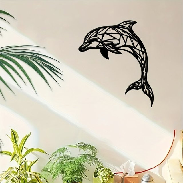 CIFBUY Metall-Delfin-Wandskulptur in Schwarz als 3D-Wanddekoration für Innen- und Außenbereiche - Bild 1