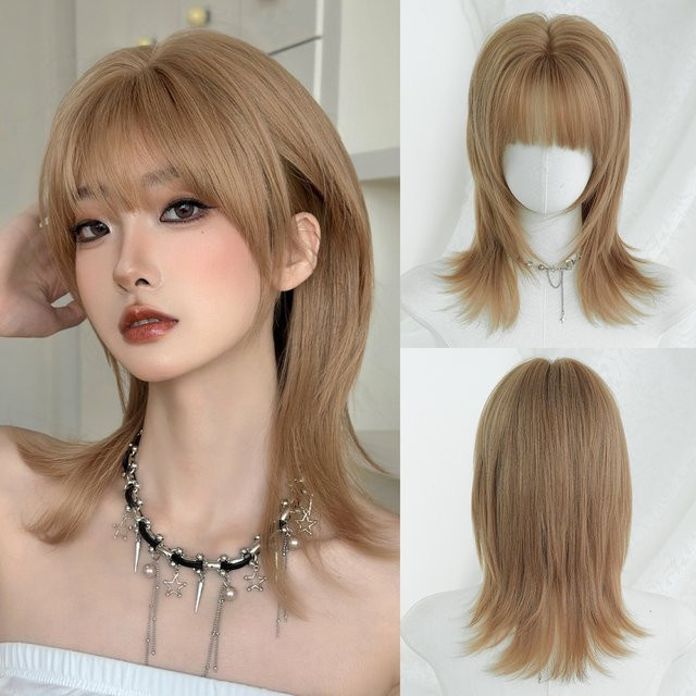7JHH WIGS Perücke für Damen, schulterlang, glatt, goldbraun, synthetisch - Bild 1