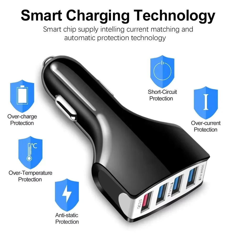 40W USB-Autoladegerät mit Multi-USB-Adapter und Quick Charge 3.0 in Schwarz für iPhone, Samsung, Xiaomi und Huawei - Bild 6