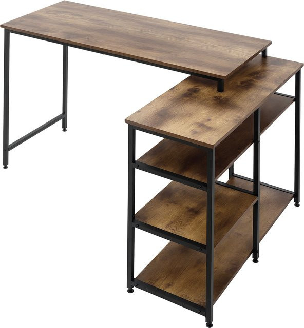 HOMCOM Eckschreibtisch L-Form in rustikalem Braun mit Regal und Schublade, B/T/H: 135 x 90 x 79 cm, aus Spanplatte und Metall für dein Büro oder Home Office - Bild 1