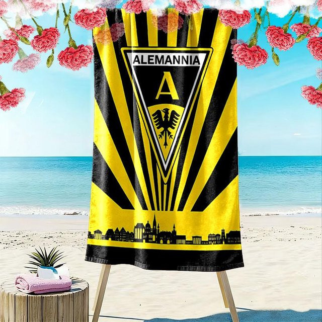 Alemannia Aachen Print Strandtuch von My City Home, gelbes weiches und schnelltrocknendes Handtuch für Strand und Camping, Breite: 70 cm, Länge: 140 cm - Bild 1