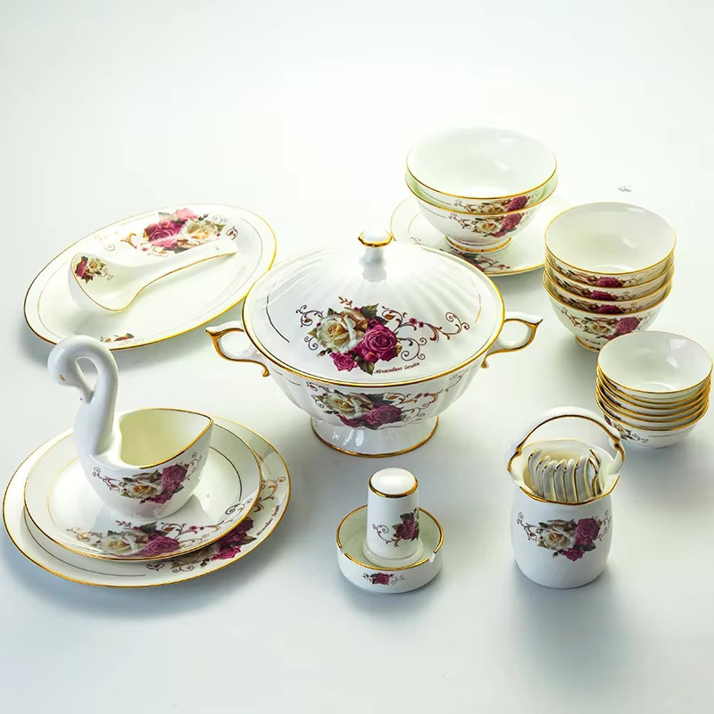 VINRITO Bone China Geschirr-Set aus Keramik in Weiß mit Schüssel, Teller und Löffel, Durchmesser: 22,5 cm - Bild 3