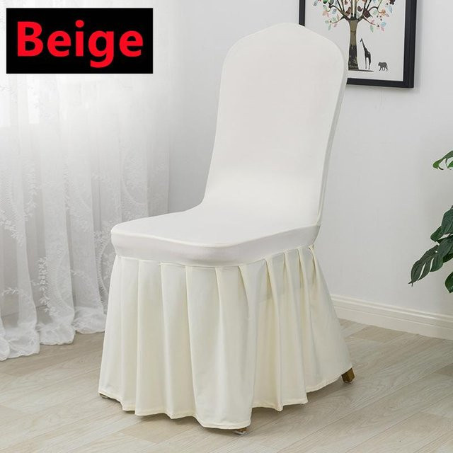 Yiran Furniture Hochzeitsstuhlbezug mit Rockfalten aus elastischem Spandex in Beige - Bild 1