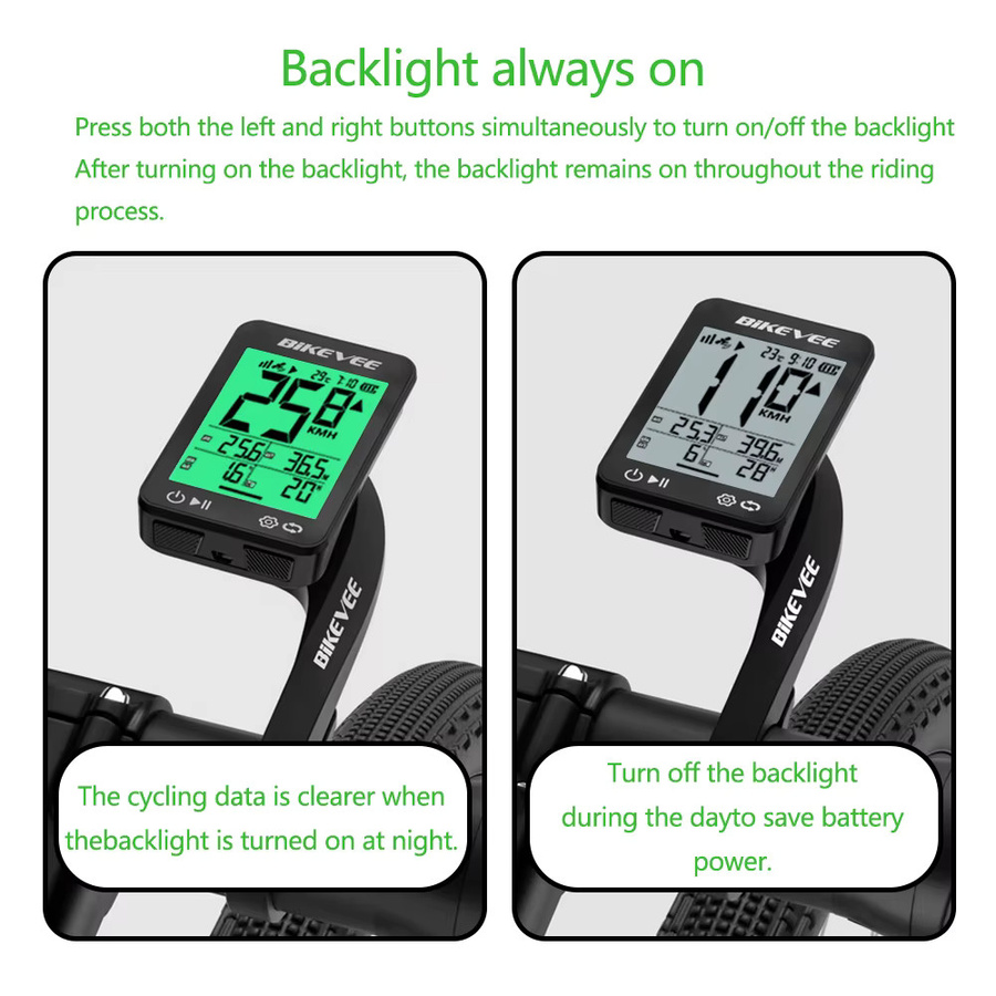 Bikevee GPS-Fahrradcomputer mit LCD-Digitalanzeige und grüner Hintergrundbeleuchtung in Schwarz-Grün - Bild 3