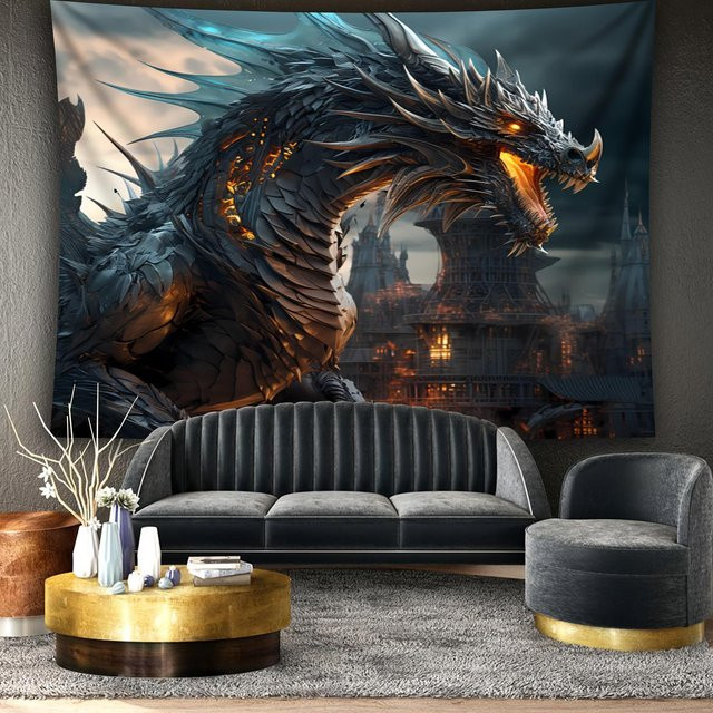 Gotischer Dunkle-Fantasy-Drachen-Wandteppich von JMG Household Supplies, mehrfarbig, B: 150 cm, H: 130 cm - Bild 1