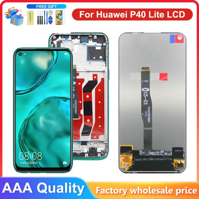 Huawei P40 Lite Super AMOLED Display mit Rahmen und Digitizer Ersatz LCD Touch Screen in Schwarz für Nova 6SE - Bild 1