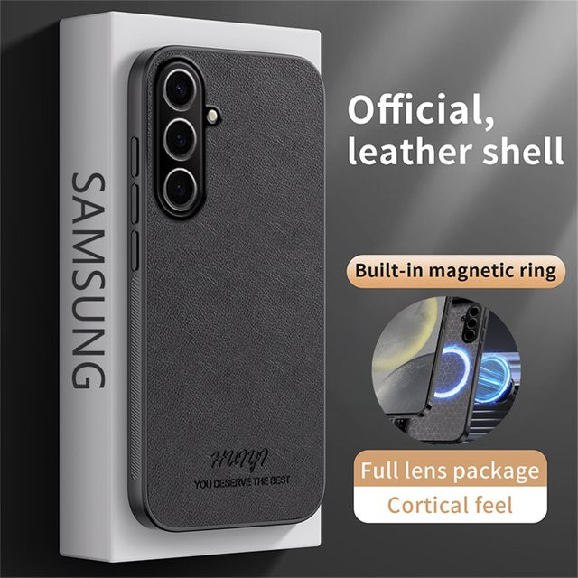 Business Leder Magnethülle für Samsung Galaxy S26 Ultra S25 Edge S24 S23 S22 Plus S21 FE mit MagSafe Wireless Charging in Schwarz oder Braun - Bild 1
