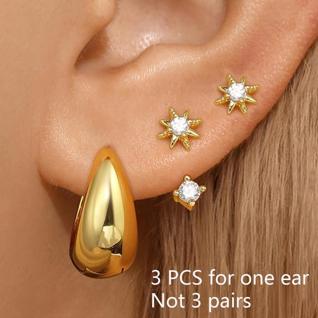 Creolen Set 14K Gold überzogen, Stern Anhänger, Damen - Bild 1