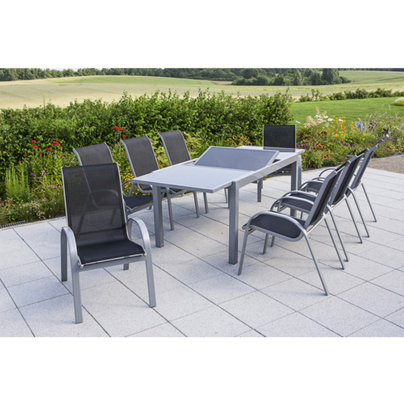 Merxx Gartenmöbel-Set Amalfi 9-tlg. in Schwarz mit ausziehbarem Tisch aus Aluminium und Glas, B/T: 180 bis 240 x 100 cm - Bild 2