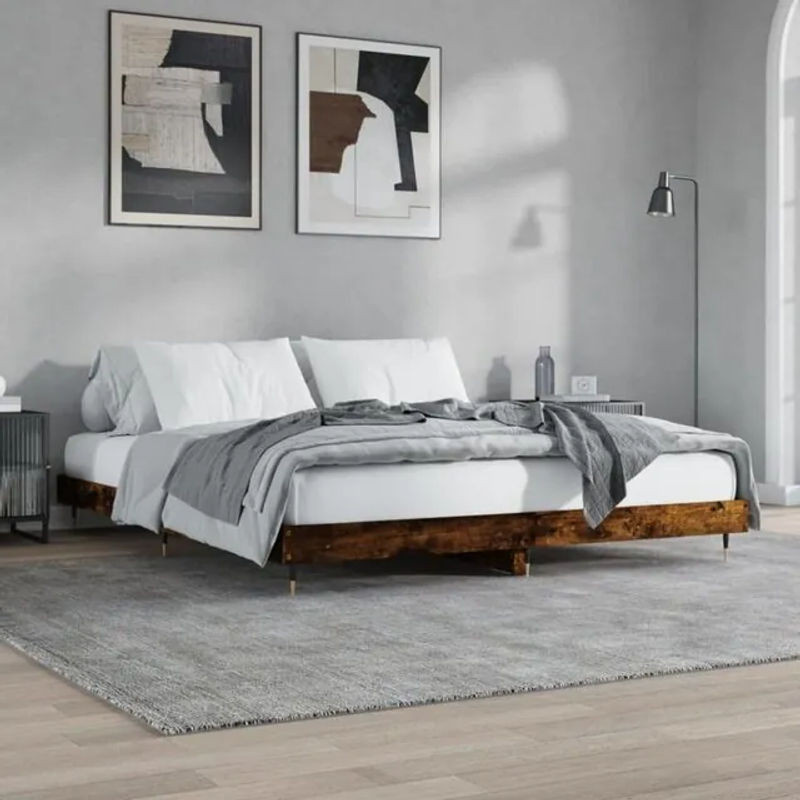 Bettgestell Einzelbett vidaxl in Räuchereiche Braun aus Holzwerkstoff und Metall im Industrial Design B/T/H: 120 x 200 cm - Bild 1
