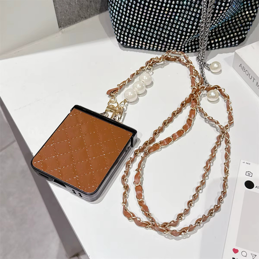 Samsung Galaxy Z Flip 6 und Z Flip 5 Umhängetasche aus glattem PU-Leder mit Lanyard in Schwarz oder Braun - Bild 2