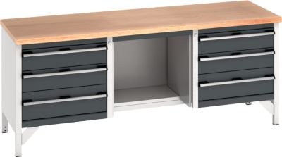 Bott Werkbank Cubio mit Buche-Multiplexplatte, grau/anthrazit, B: 200 cm, T: 75 cm, H: 84 cm - Bild 1