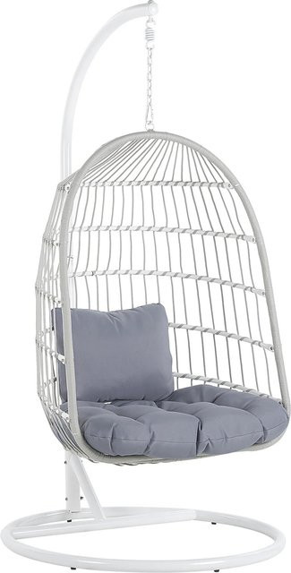 Beliani Hängesessel Egg im Boho-Stil mit Standmontage, Weiss Grau, B/T/H: 102 x 102 x 199 cm - Bild 1