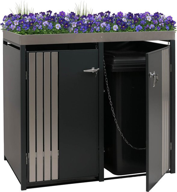 Mülltonnenverkleidung MCW-O67 mit Pflanzkasten aus Edelstahl in Anthrazit, B/T/H: 125 x 132 x 84 cm - Bild 1