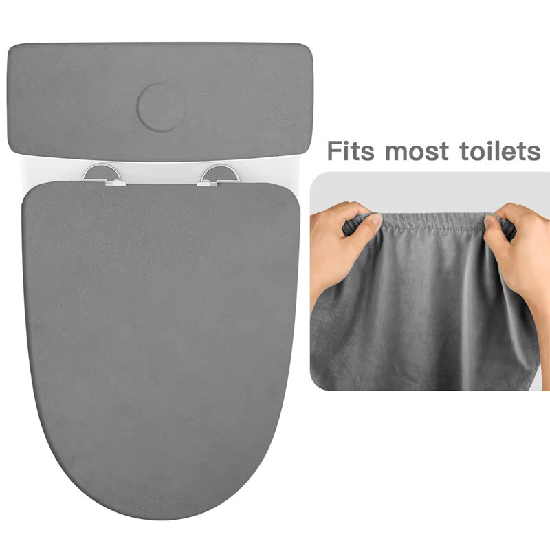 2er-Set WANERQU elastische Toilettensitzbezüge in Grau für ovale Toilettendeckel und Wassertanks - Bild 3