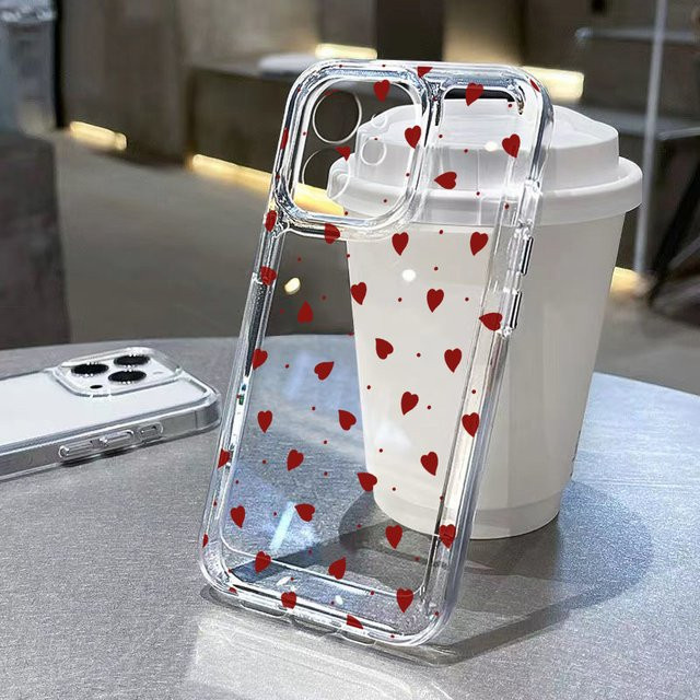 Transparente iPhone Hülle mit kleinem roten Herz für iPhone 18 17 16 15 14 13 12 11 Pro Max Air 16E Cover - Bild 1