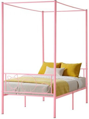VEVOR Himmelbettrahmen aus Metall in Pink mit minimalistischem Kopfteil und robustem Stahllatten-Support, Twin Size, B/T: 91 x 193 cm - Bild 1