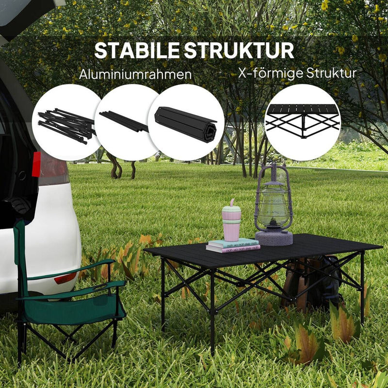 Outsunny Campingtisch aus Aluminium mit aufrollbarer Tischplatte und X-Rahmen, Schwarz, B/T/H: 55 x 50 x 95 cm - Bild 3
