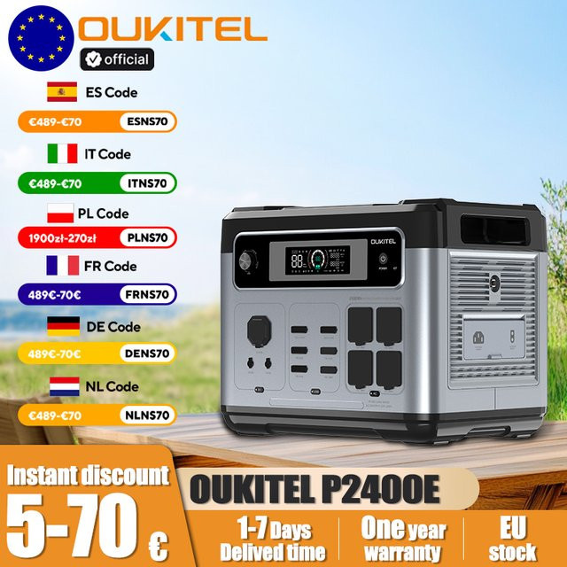 OUKITEL P2400E Tragbare Powerstation mit 2048Wh LiFePO4 Batterie, 2400W Solargenerator mit USV und reinem Sinuswellen-AC-Ausgang, Schwarz - Bild 1
