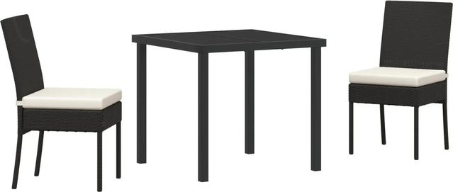 vidaXL Garten Essgruppe aus Poly-Rattan und Glas in Schwarz, 3-teilig mit rechteckigem Glastisch - Bild 1