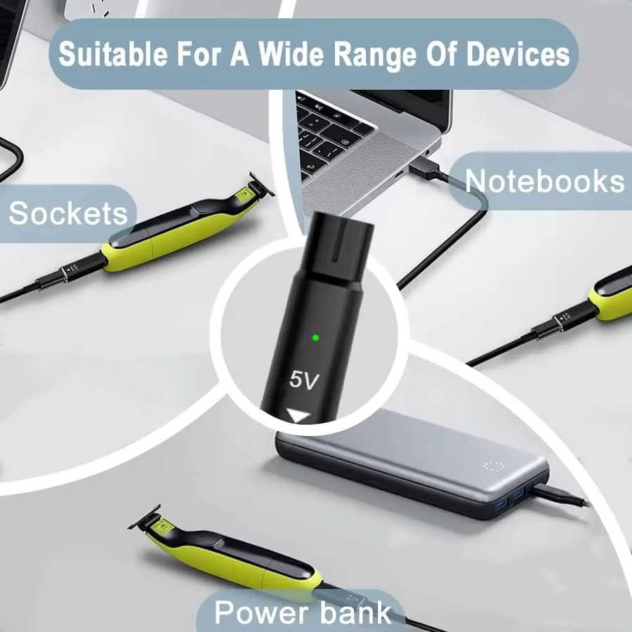 USB-C Ladeadapter für Philips OneBlade QP2520 QP2620 QP2510 QP2515 elektrischer Bartschneider, Schwarz - Bild 3