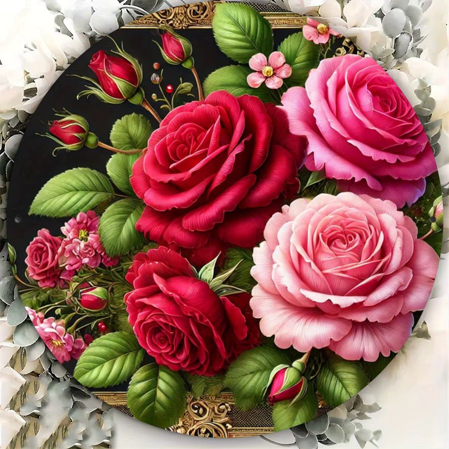 Potdemiel Metall-Wandkunst Vibrant Rose Blossom Rundes Eisenschild Durchmesser: 20,3 cm - Bild 3