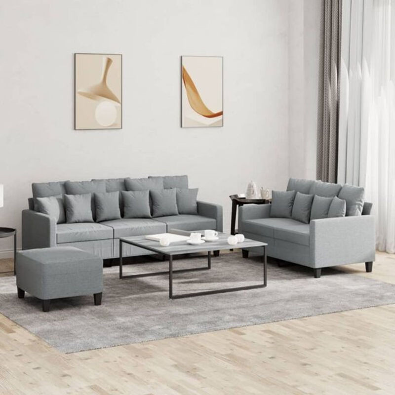 Vidaxl 3-tlg. Sofagarnitur Modern in Grau aus Stoff und Metall mit Kissen - Bild 1