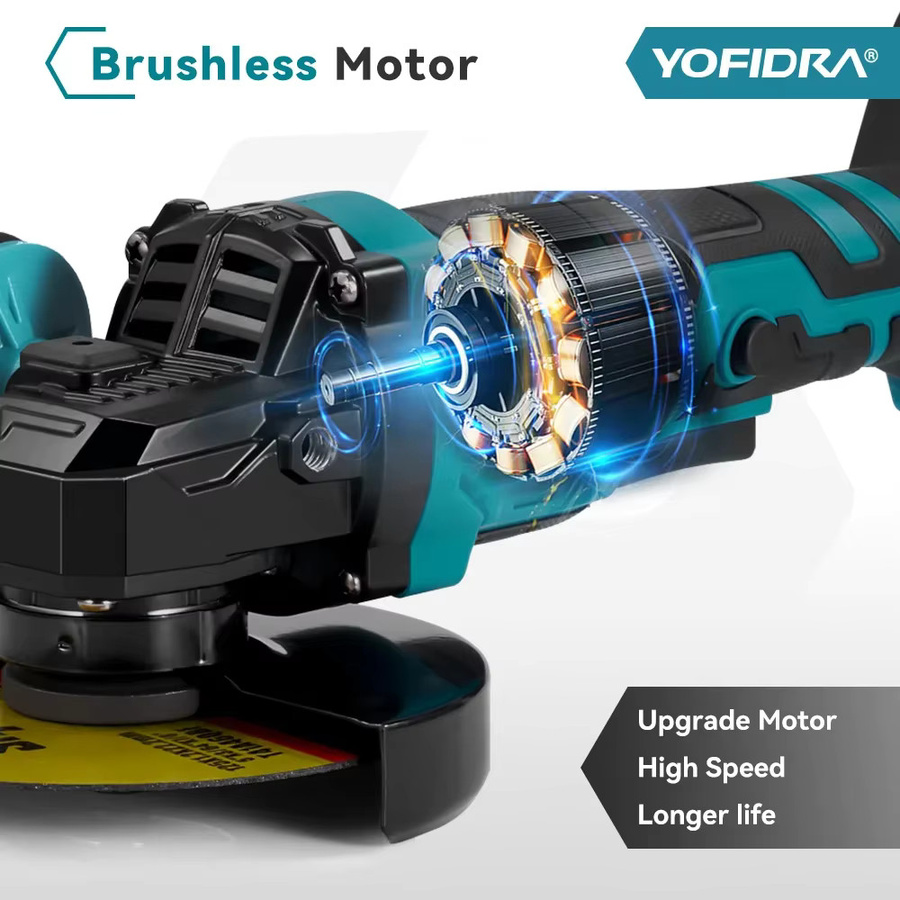 YOFIDRA Bürstenloser elektrischer Winkelschleifer mit 3 Gängen, kabelloser Polierer und Schneider für Makita 18 V-Batterie, Durchmesser: 125 mm - Bild 2