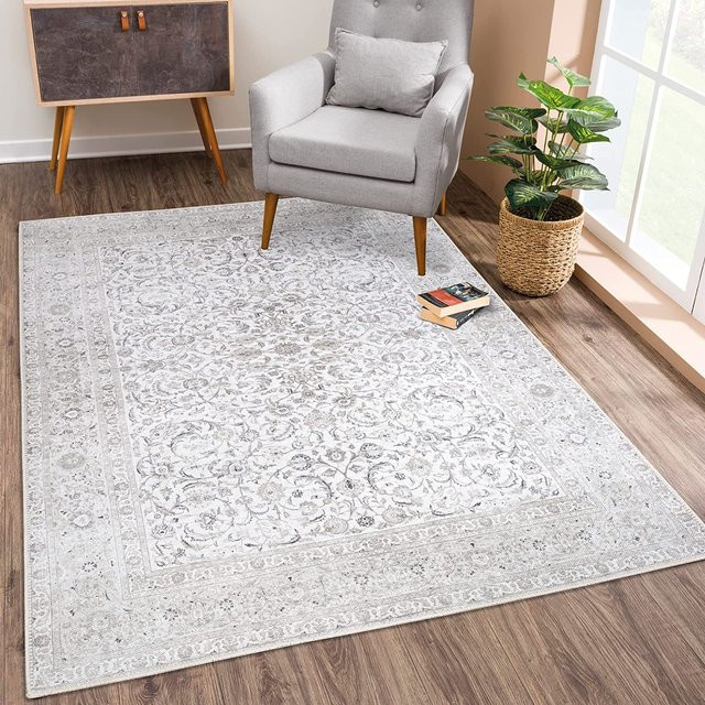 HGHT Teppich mit marokkanischem Rankenmuster in Grau, Vintage-Design, waschbar und anti-rutsch, B/T: 60 x 40 cm - Bild 1