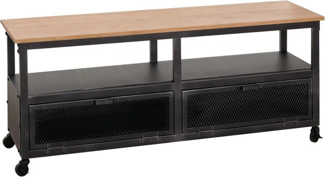 MCW Lowboard N28 Industrial Retro TV-Rack aus Metall und Holz mit 3D-Struktur in Schwarz und Natur, B/T/H: 130 x 55 x 36 cm - Bild 2