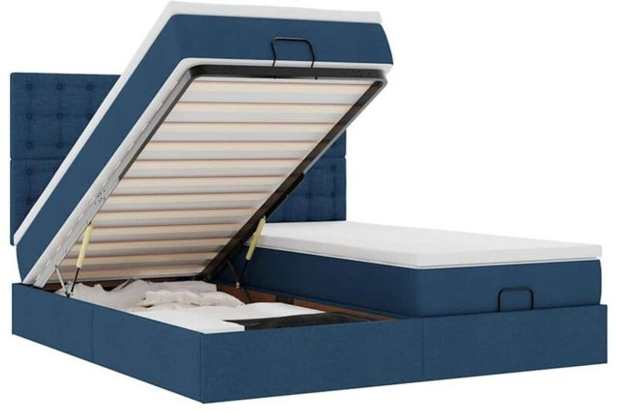 vidaxl Ottoman Polsterbett mit Matratzen und LED in Blau aus Stoff, B/T: 180 x 200 cm - Bild 1