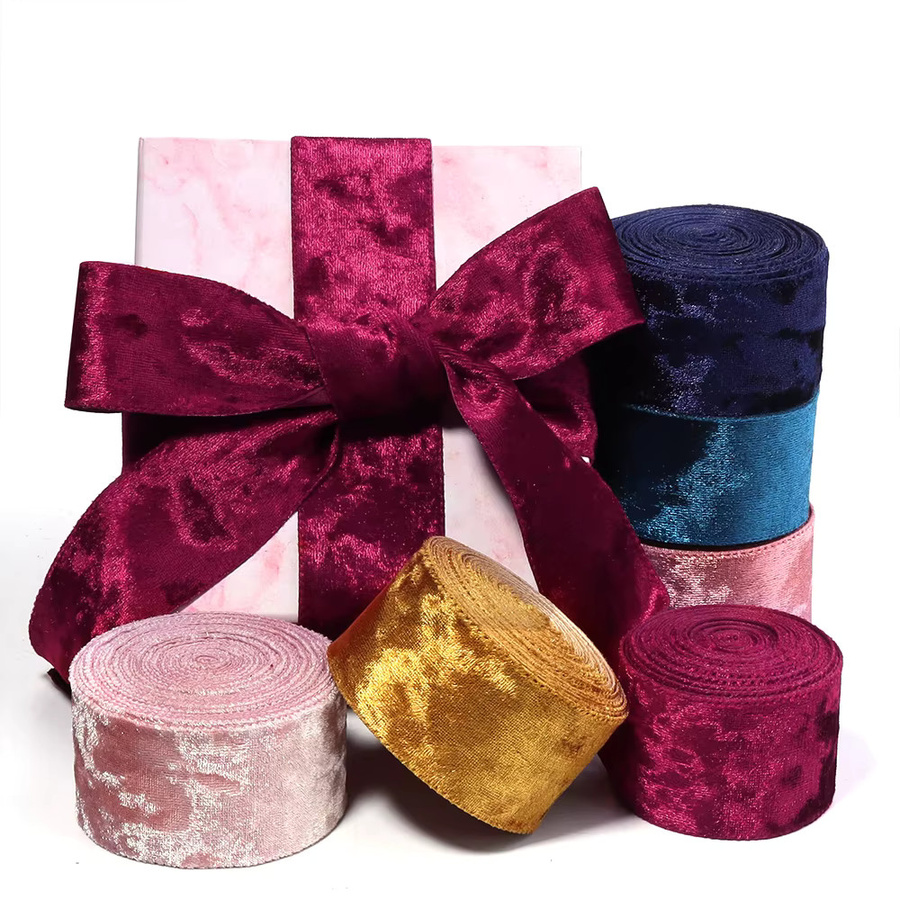 Luxus Strass Samtbänder mit einseitiger Beflockung als Satinband für Hochzeit, Geburtstag und Geschenkverpackung, 5 Yards, Farben: Rot und Mehrfarbig - Bild 2