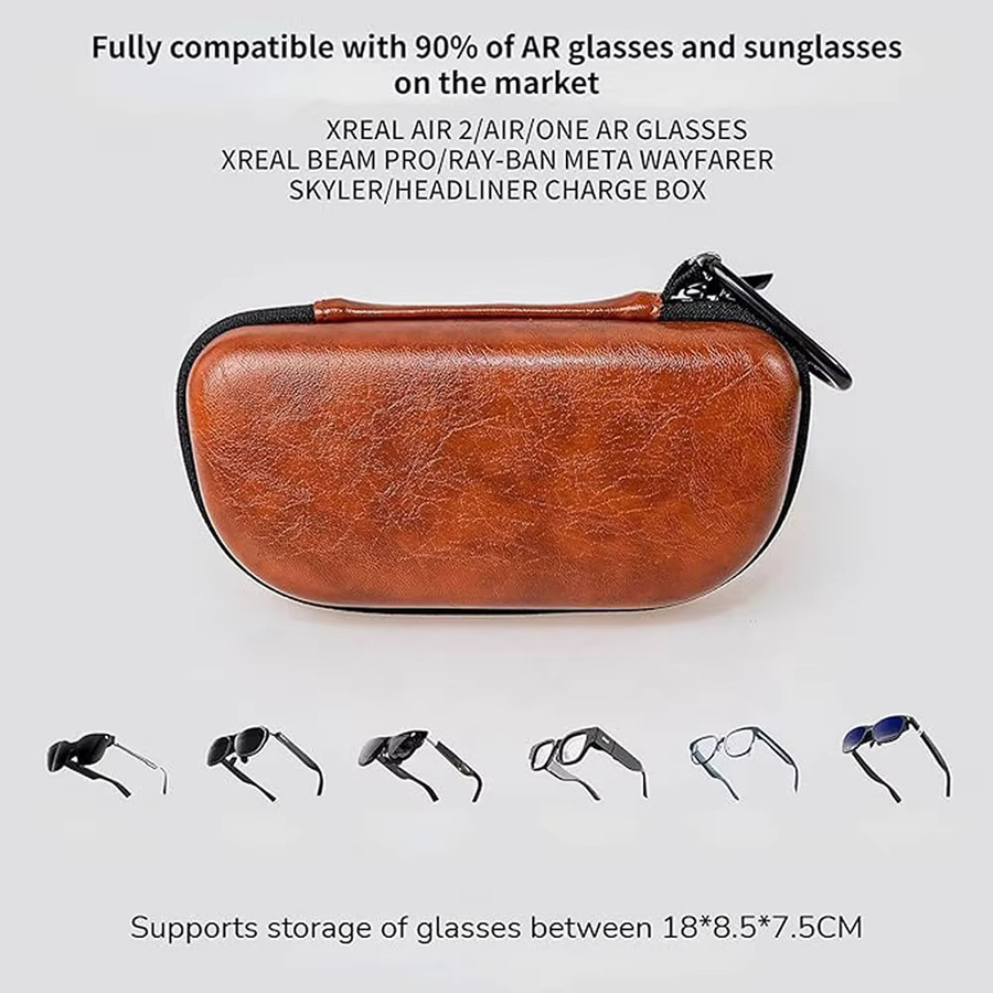 Tahnuhna Tragetasche für Ray-Ban Meta und XREAL Air 2/Air/One AR-Brillen, schützende EVA-Aufbewahrungstasche mit Hartschale, Farbe: Braun - Bild 2