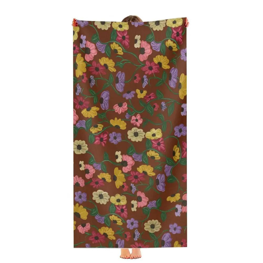 Vintage Blumen Strandtuch mit Retro Pastoral Design aus weicher Mikrofaser, schnelltrocknend, B: 40 cm, H: 60 cm - Bild 3