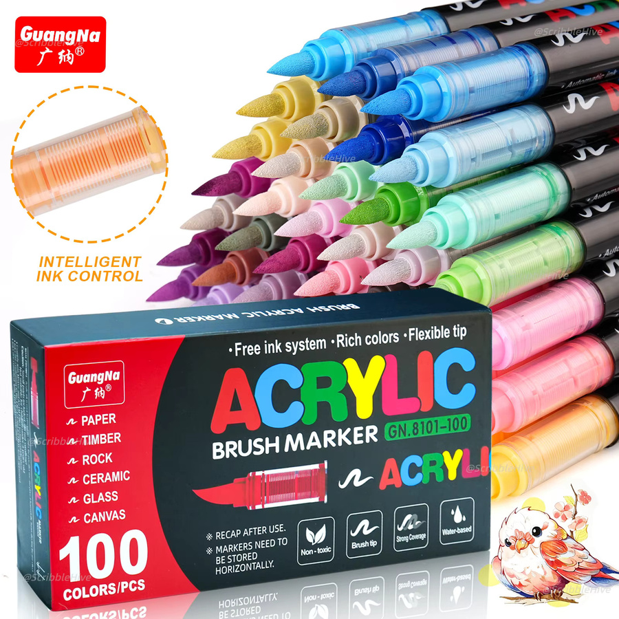 Professionelle Acryl-Farbmarker Set mit 100 Farben und weicher Pinselspitze für DIY-Bastelarbeiten in Multicolour - Bild 3