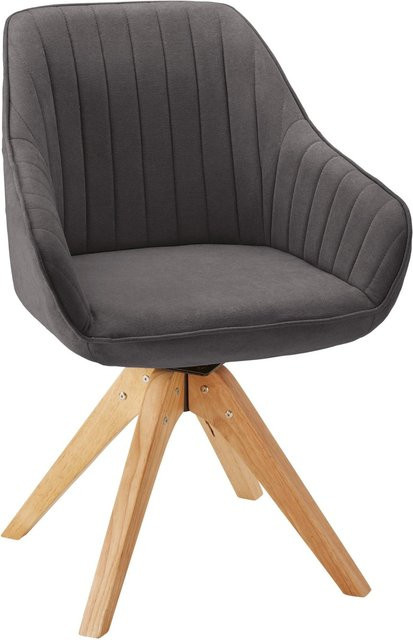 Bessagi Home Armlehnstuhl Leonie Grau, drehbar und gepolstert mit Webstoff und Holzdetails - Bild 1