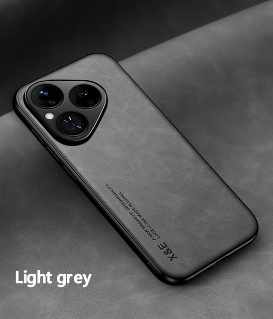 Leder Schutzhülle mit Autohalterung für Huawei Pura 80 70 P60 P50 P40 P30 Pro Plus Mate 70 60 50 30 in Grau - Bild 1