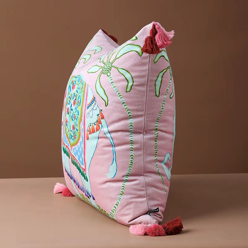 Formaso Dekorative Elefanten-Kissenhülle aus Samt in Pink mit Quasten, B/T/H: 45,72 x 45,72 x 45,72 cm - Bild 3