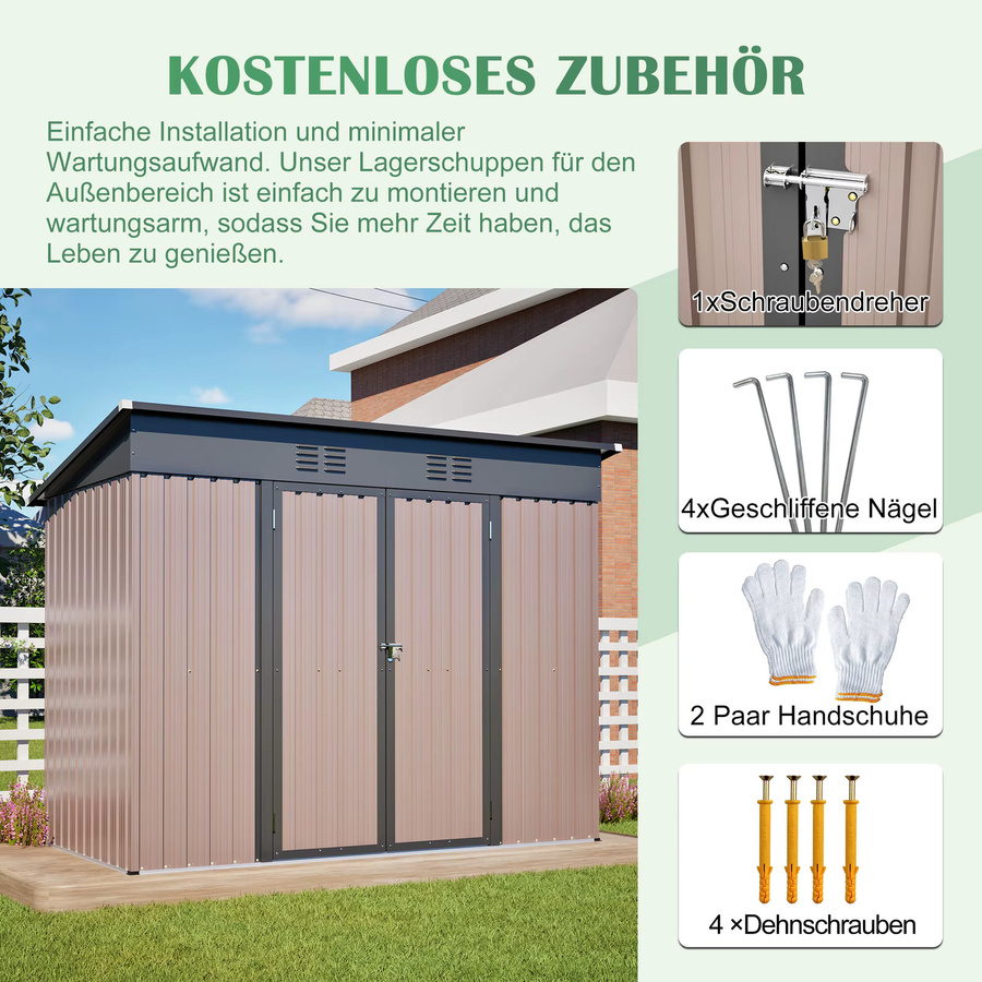 Svintora Metall-Geräteschuppen in Braun mit stabilem Fundamentrahmen, Wetterfester Outdoor-Lagerschrank für den Garten, B/T/H: 242 x 126 x 182 cm - Bild 2