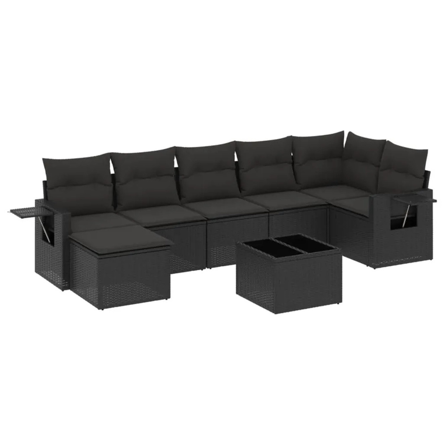 vidaXL 8-tlg Garten-Sofagarnitur aus Poly-Rattan mit Kissen in Schwarz - Bild 2