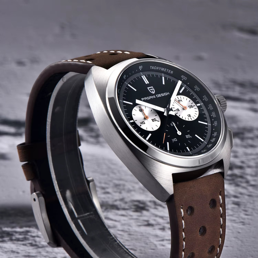 PAGANI DESIGN Chronograph, Quarz, Edelstahl, Leder, Schwarz, Herren - Bild 3