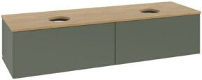 V&B Waschtischunterschrank Antao ohne Frontstruktur in Eiche Honig und Grau Grün lackiert, B/T/H: 160 x 50 x 50 cm - Bild 1