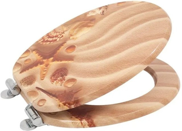 SINOBATH WC Sitz mit Absenkautomatik aus MDF Holzkern, oval, beige, B: 43,5 cm, T: 37,8 cm, H: 5,0 cm - Bild 1