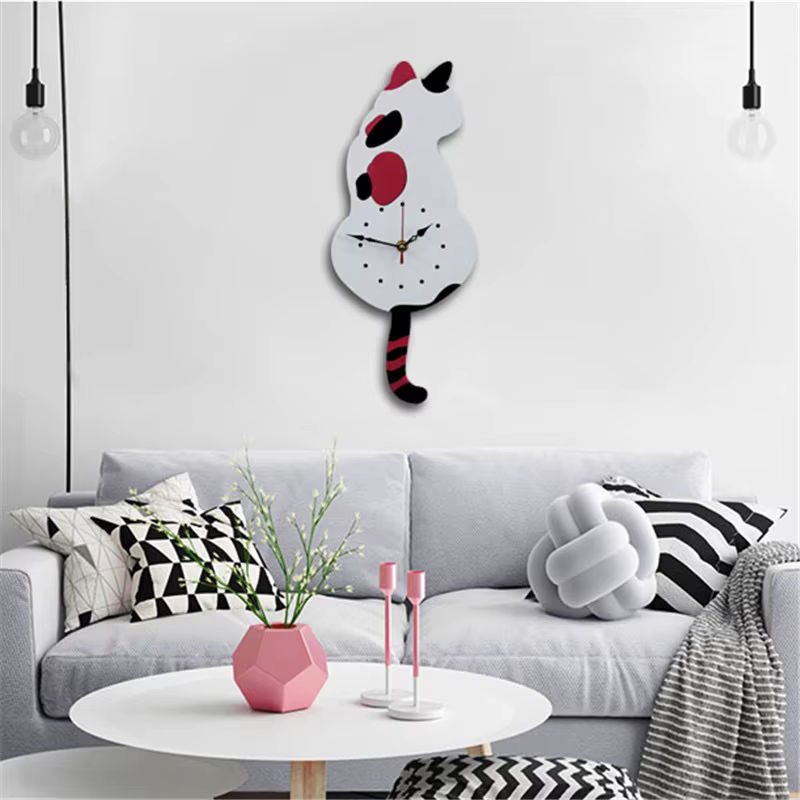 Kreative Acryl-Wanduhr mit Katzenmotiv für Kinderzimmer und Wohnzimmer, Analog, Mehrfarbig - Bild 3