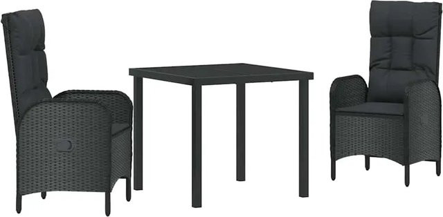 vidaXL Garten Essgruppe aus Poly-Rattan und Stahl, 3-teilig, Schwarz - Bild 1