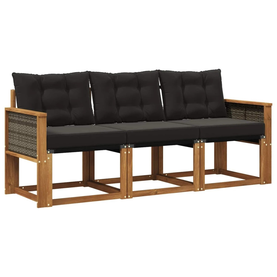 vidaXL Outdoor-Sofagarnitur aus Akazienholz mit Textilene und Kissen, Schwarz und Natur - Bild 2