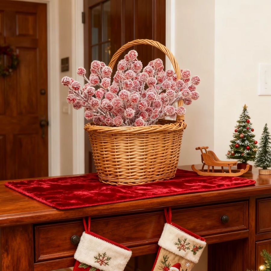 5 bis 10 Stück Künstliche Holly Pflanzen mit roten Früchten für Weihnachtsdekoration und DIY Tischdeko von smr - Bild 2