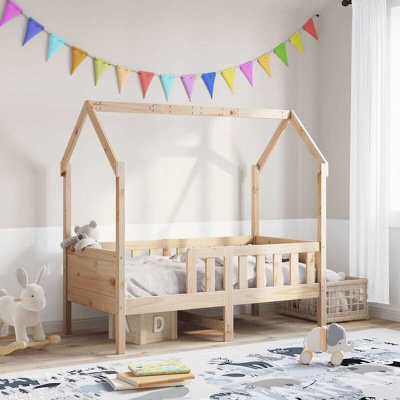 vidaxl Kinderhausbett aus Massivholz Kiefer in Natur und Braun, Landhaus und Skandinavisch Stil, B/T/H: 160 x 80 x 0 cm - Bild 1