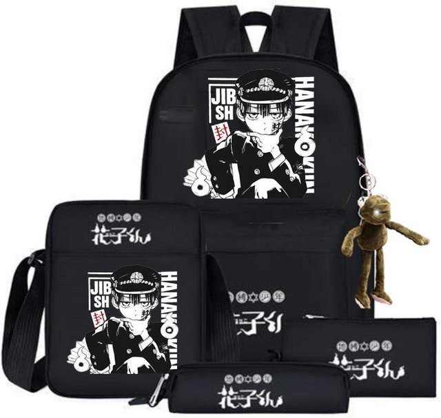 3-teiliges Schulrucksack-Set aus Oxford-Stoff in Schwarz mit Schultasche, Schultergurt und Federmäppchen - Bild 1
